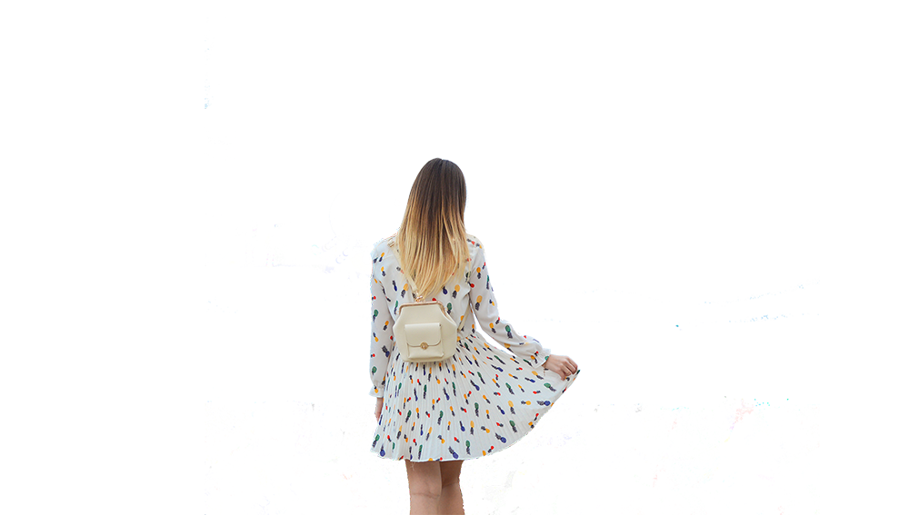 girl in patterned flowy dress